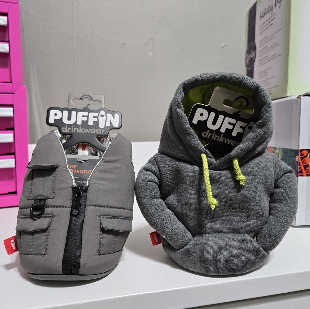 Puffin Drinkwear Gray Vest Fish Jacket and Hoodie Set